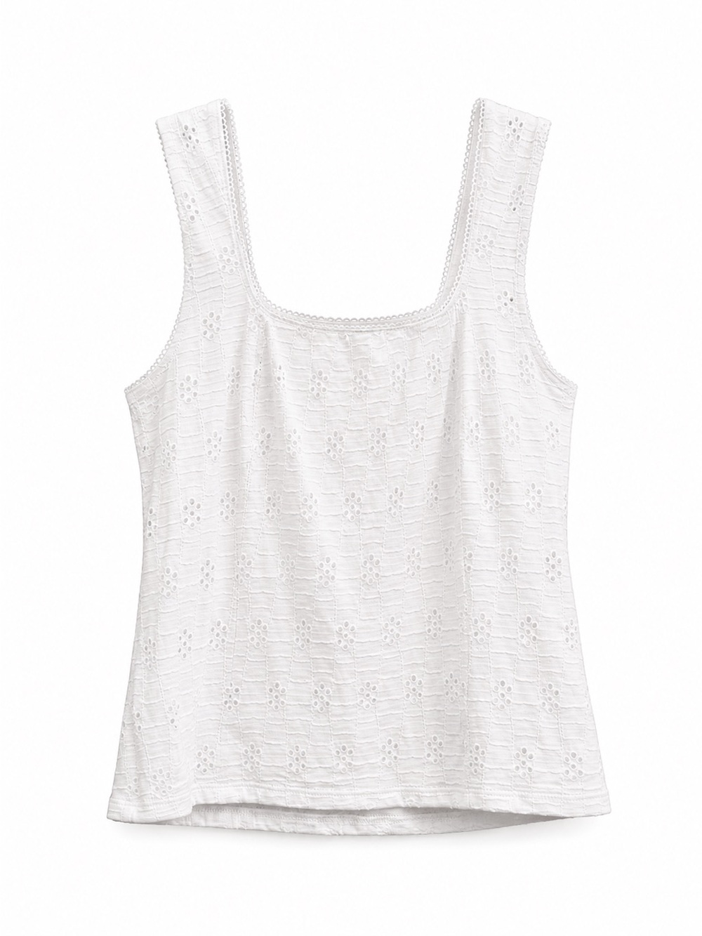 White Eyelet Women’s Tank Top - Square Neck Sleeveless Summer Top. Size: Large